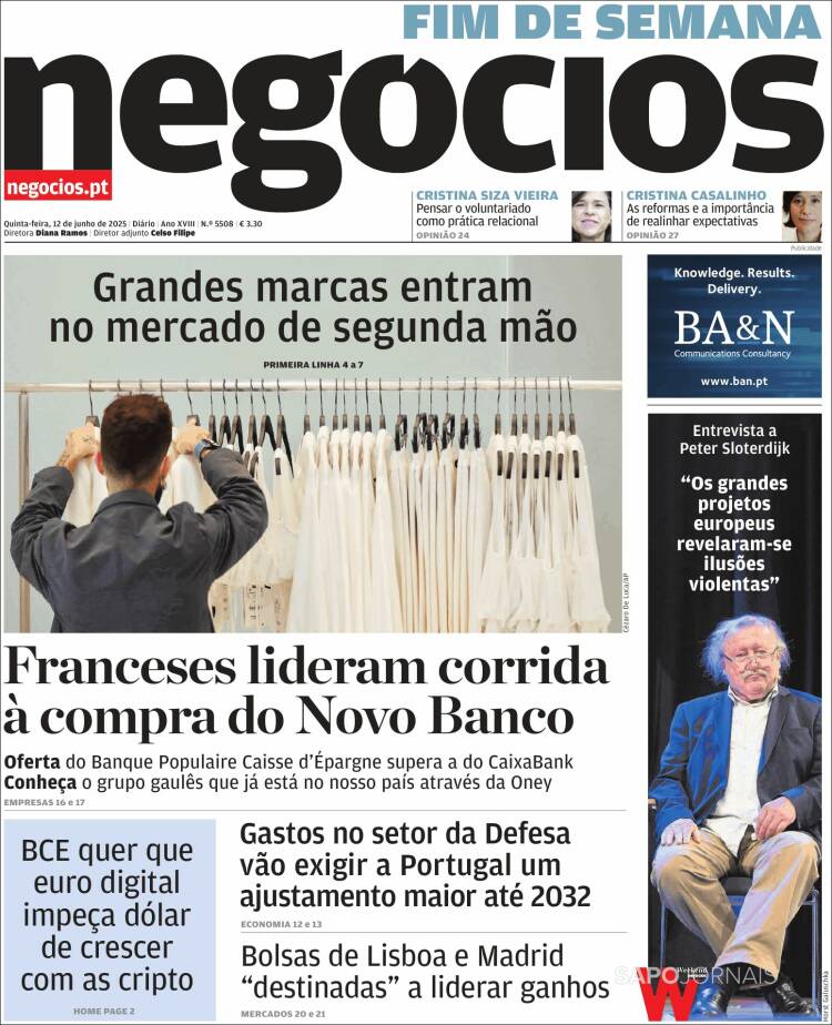 Portada de Jornal de Negócios (Portugal)