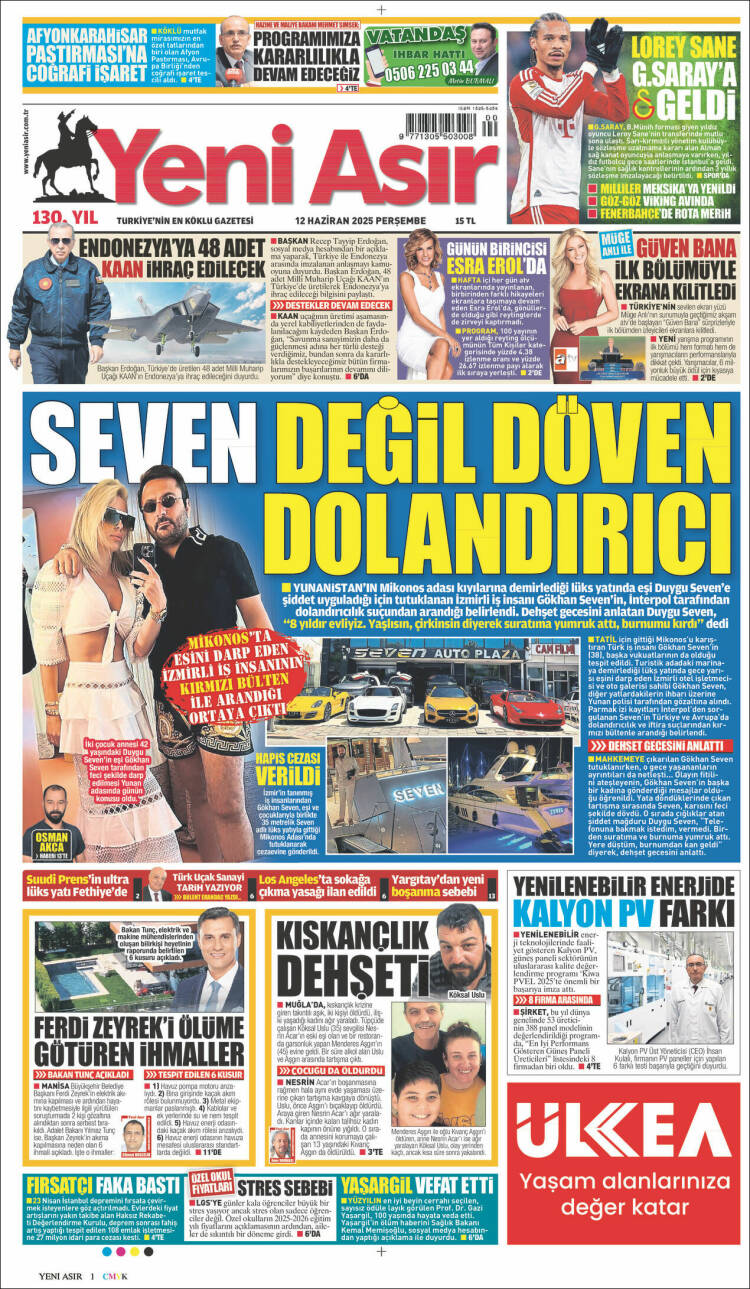 Portada de Yeni Asır (Turquía)