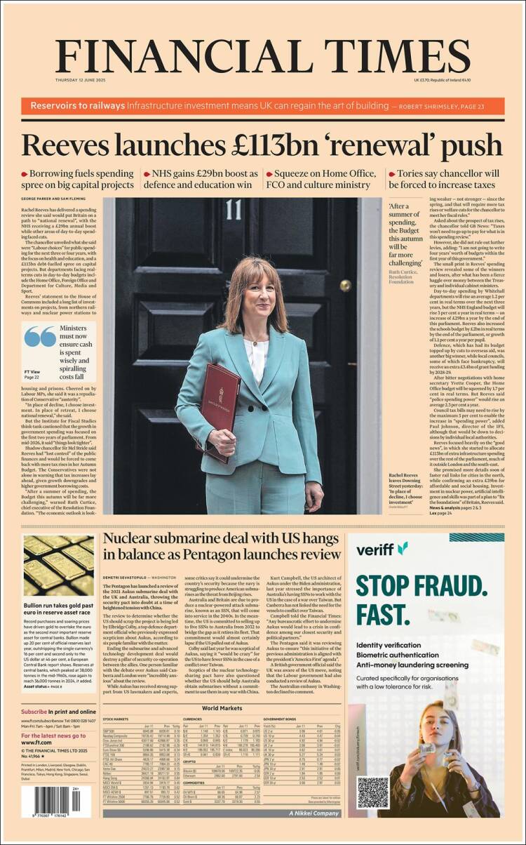 Portada de Financial Times (Reino Unido)