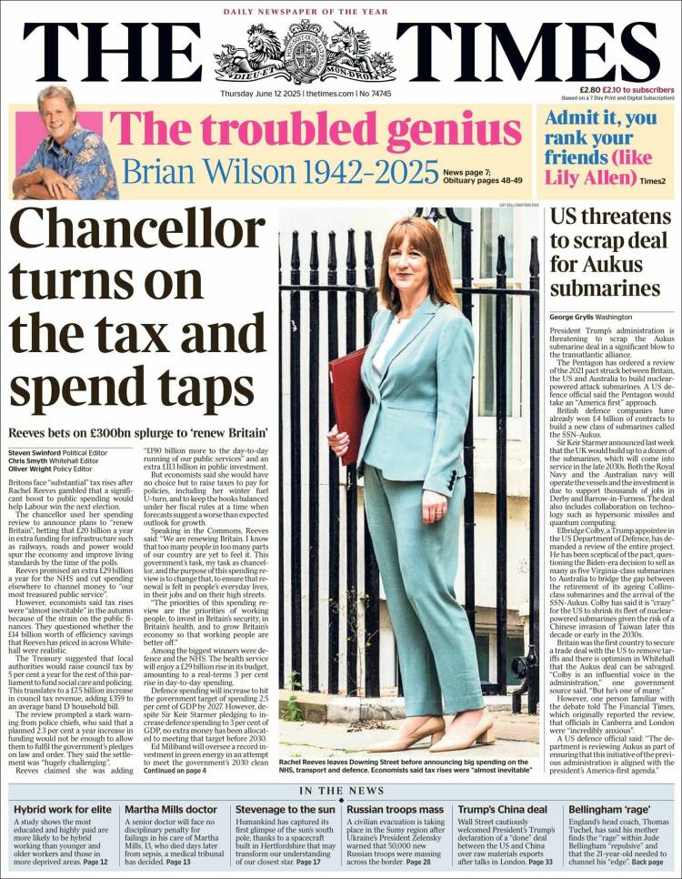 Portada de The Times (Reino Unido)