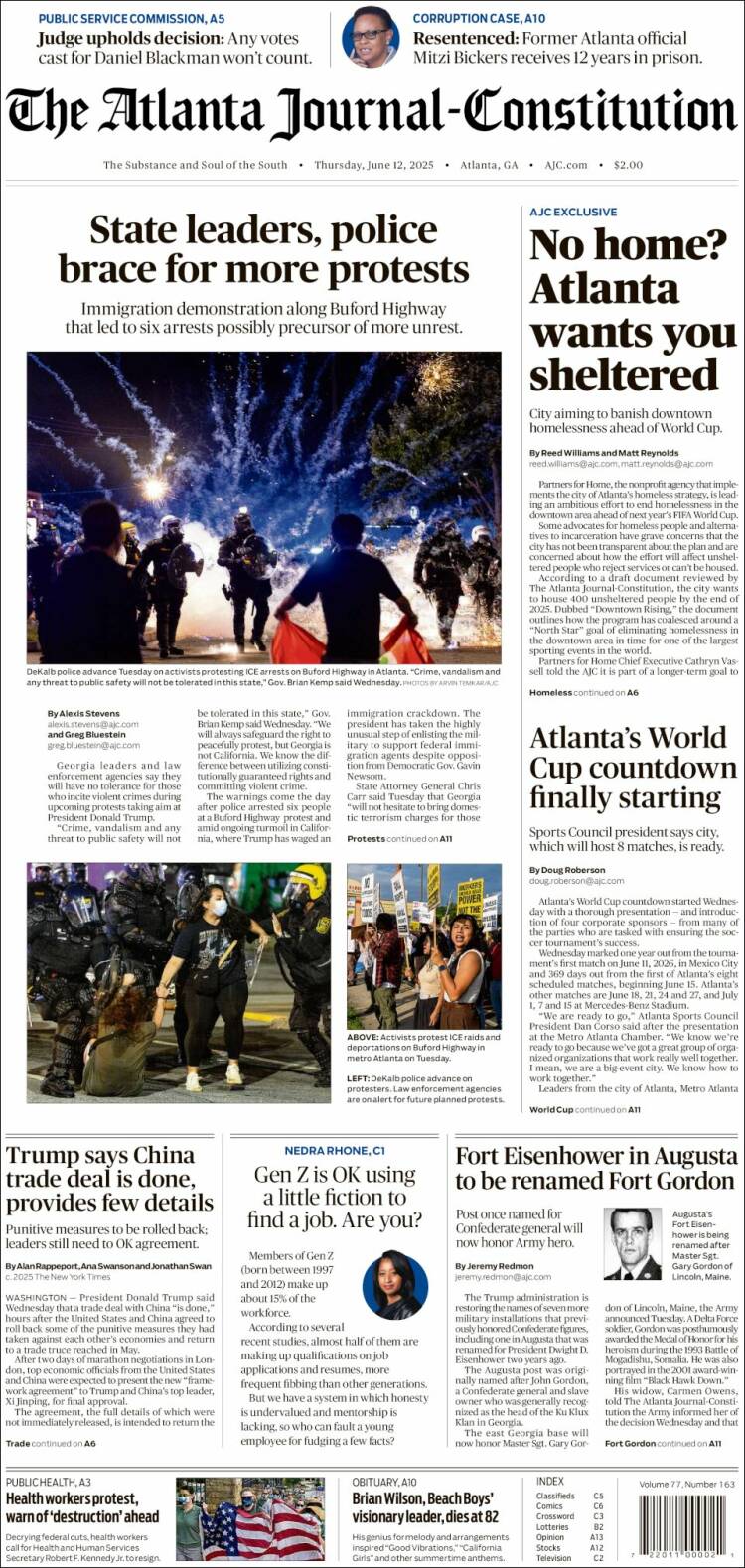 Portada de The Atlanta Journal-Constitution (USA)