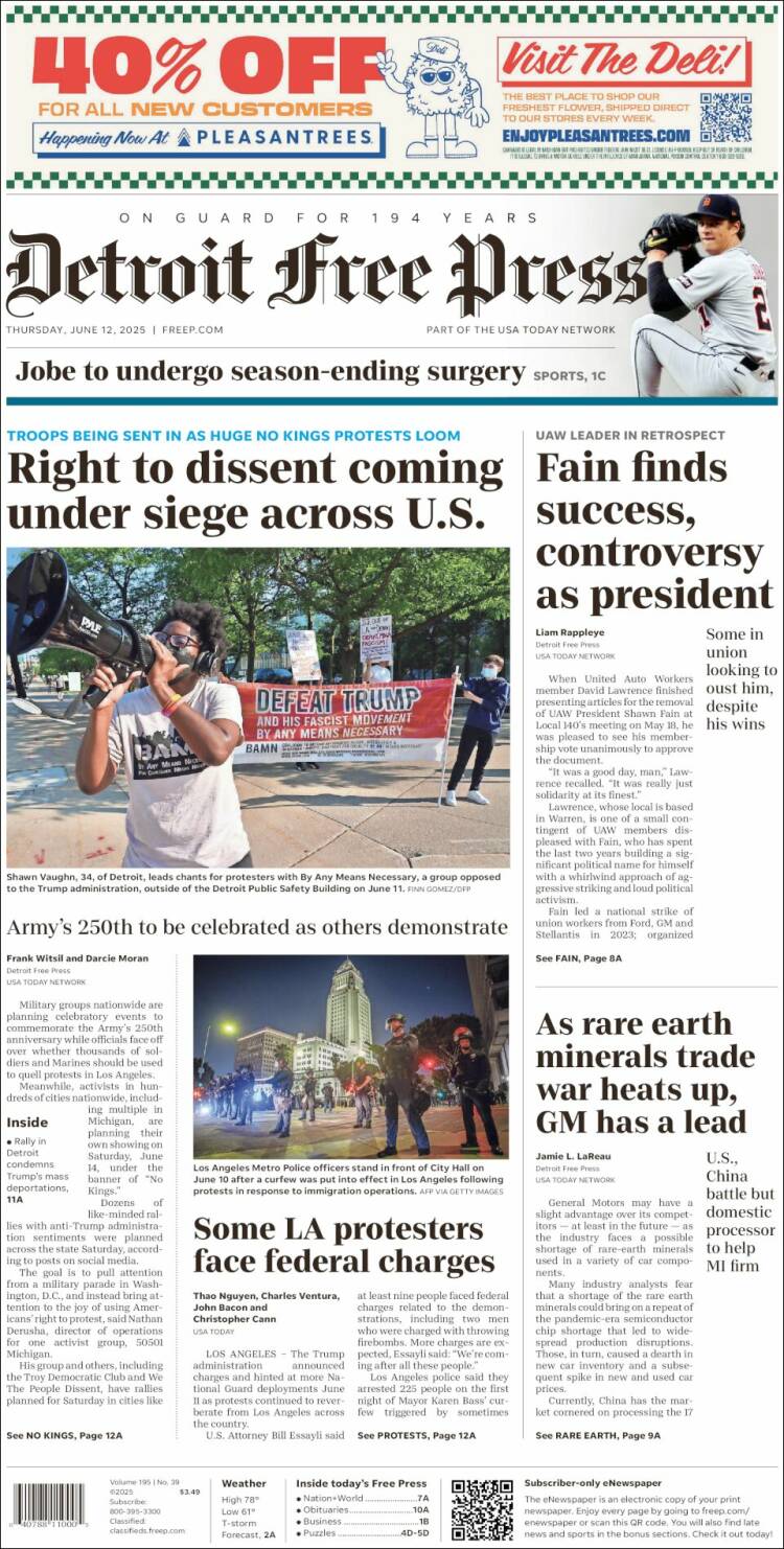 Portada de Detroit Free Press (USA)
