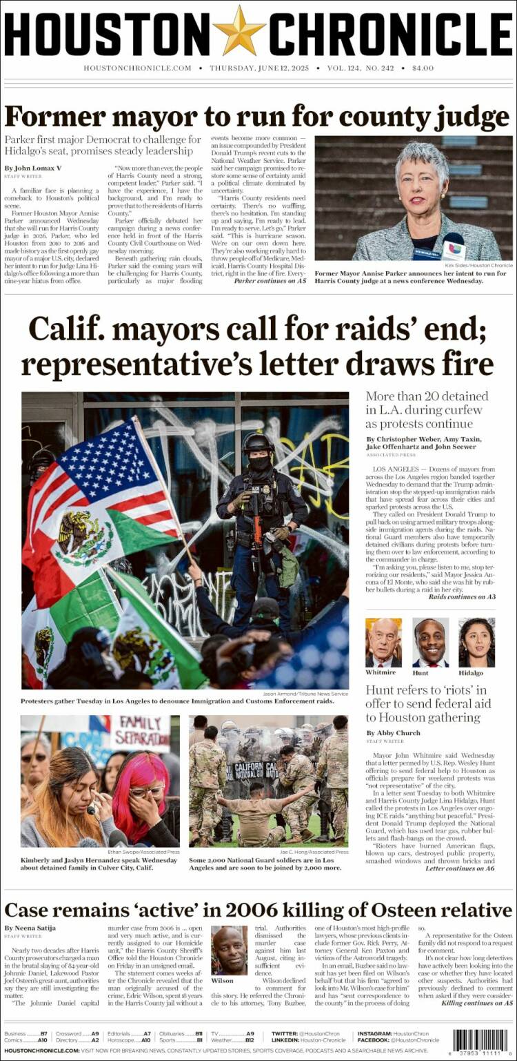 Portada de Houston Chronicle (USA)
