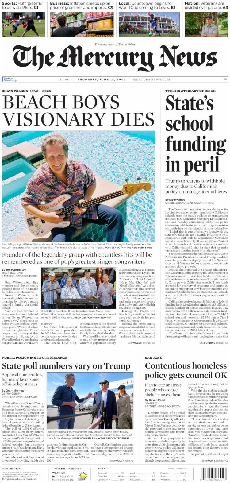 Portada de San Jose Mercury News (USA)