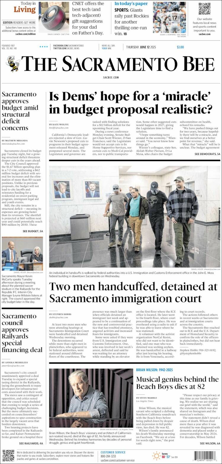 Portada de The Sacramento Bee (USA)
