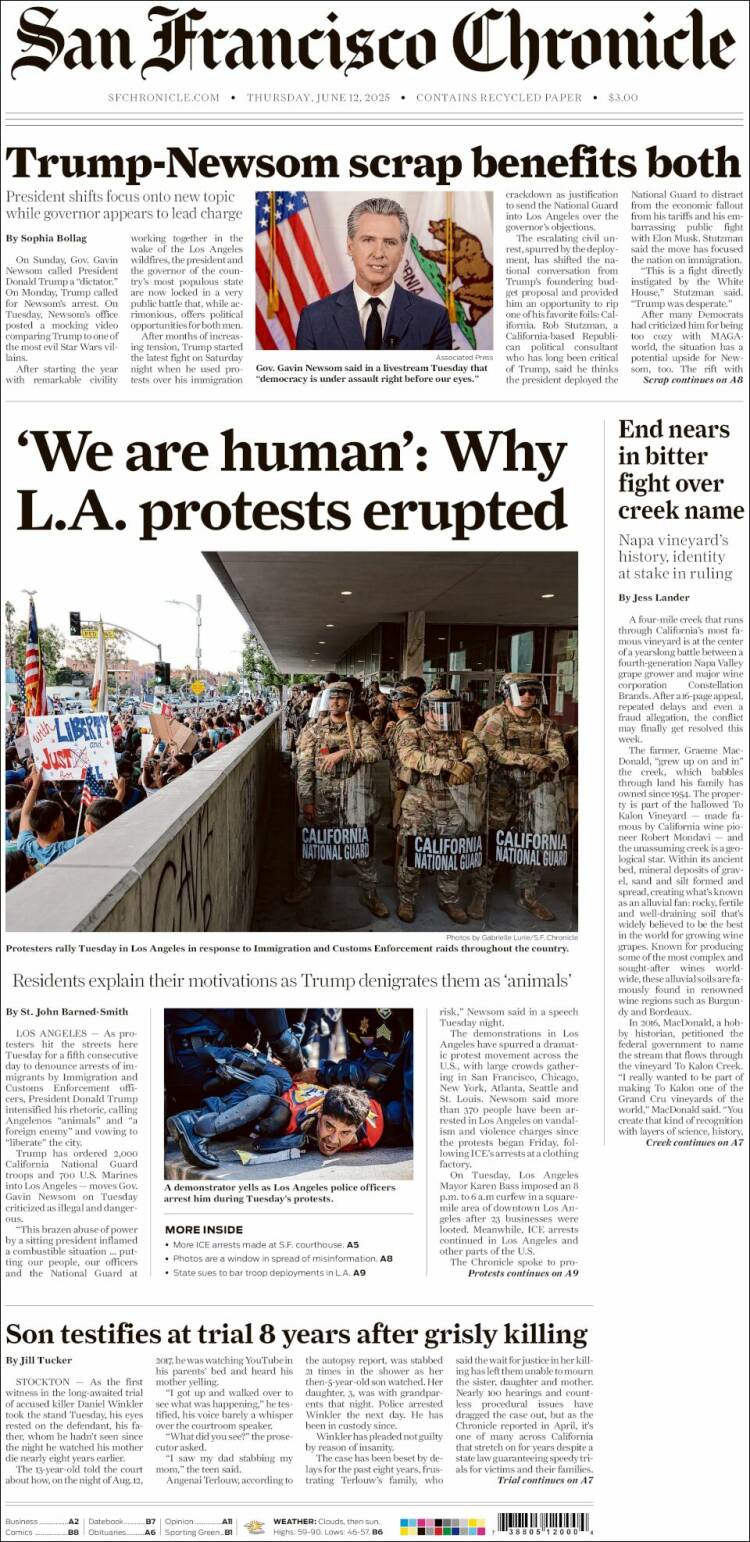 Portada de San Francisco Chronicle (USA)