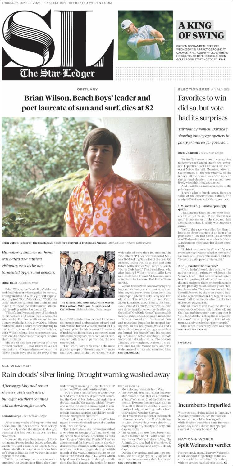 Portada de Star-Ledger (USA)
