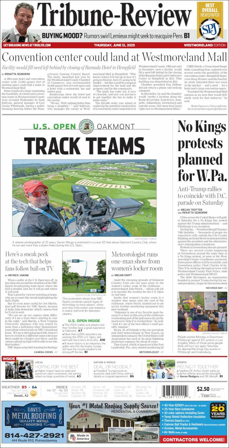Portada de Tribune-Review (USA)