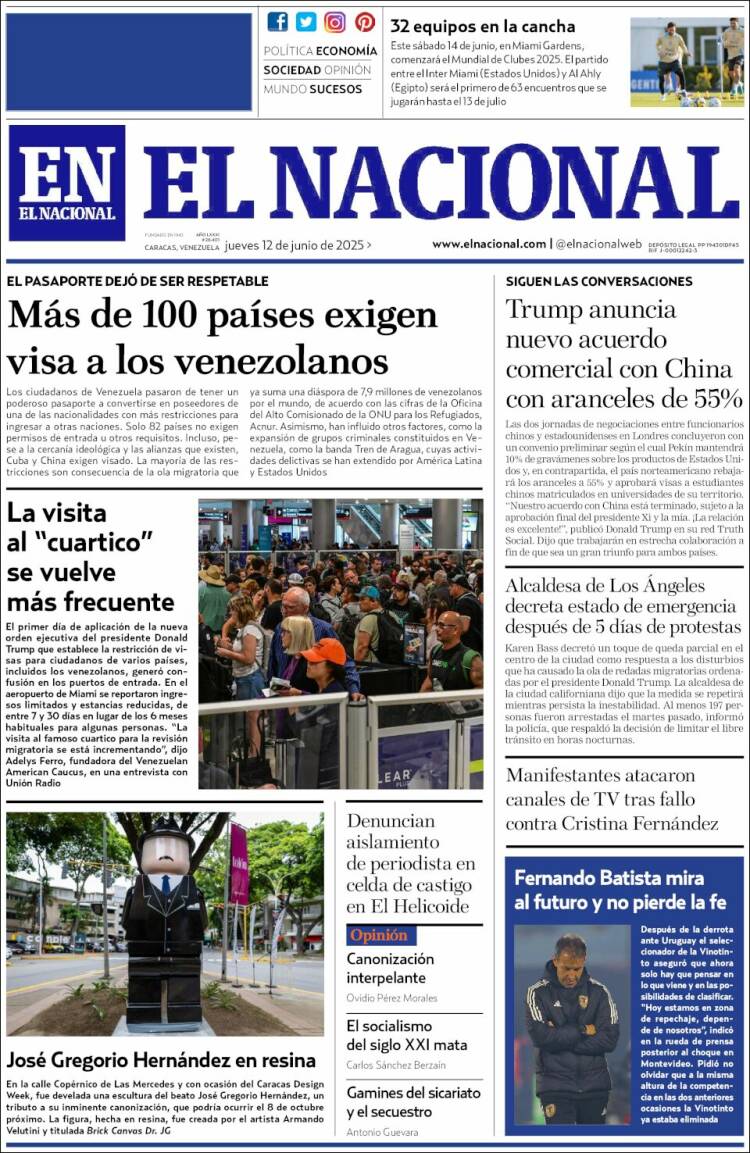 Portada de El Nacional (Venezuela)