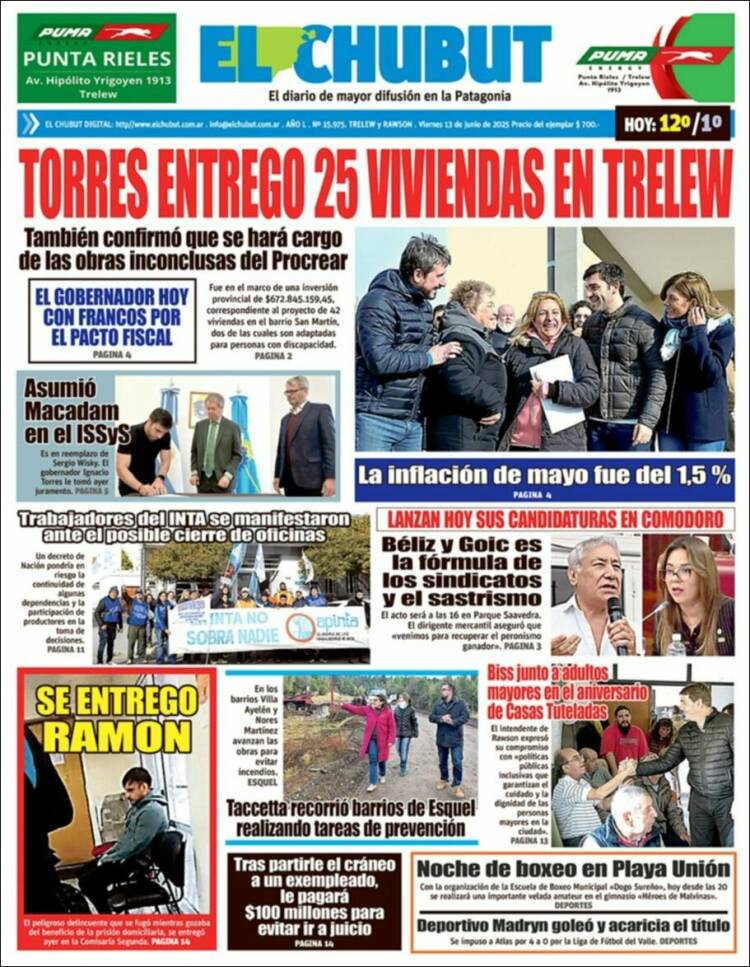 Portada de El Chubut (Argentina)