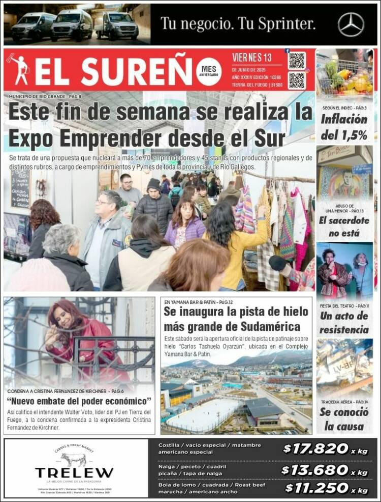 Portada de Diario El Sureño (Argentina)