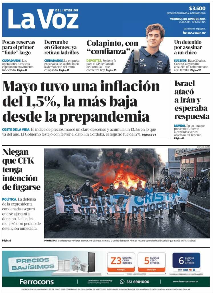 Portada de La Voz del Interior (Argentina)