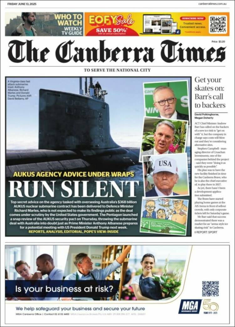 Portada de The Canberra Times (Australia)