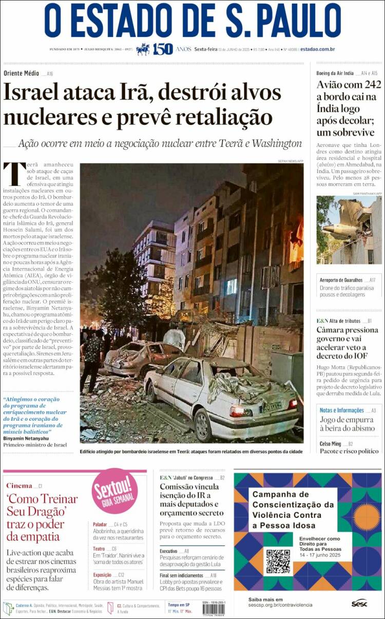 Portada de O Estado de São Paulo (Brasil)