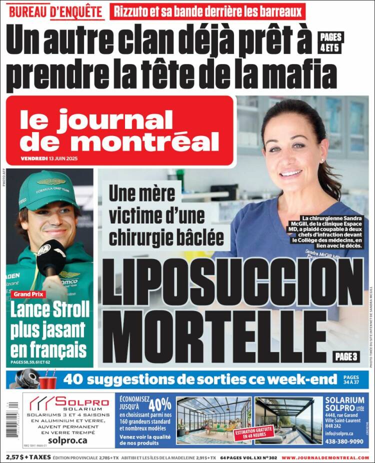 Portada de Le Journal de Montréal (Canadá)