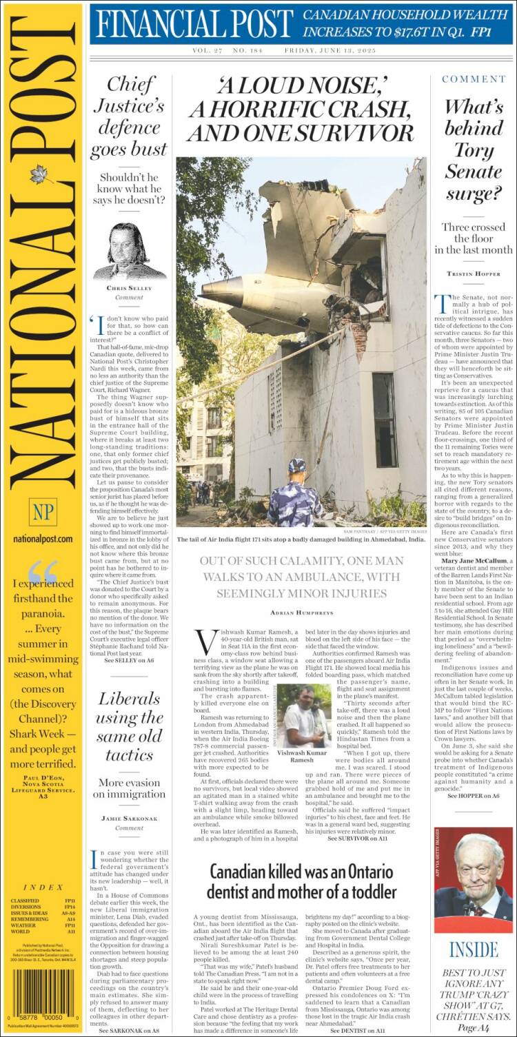 Portada de The National Post (Canadá)