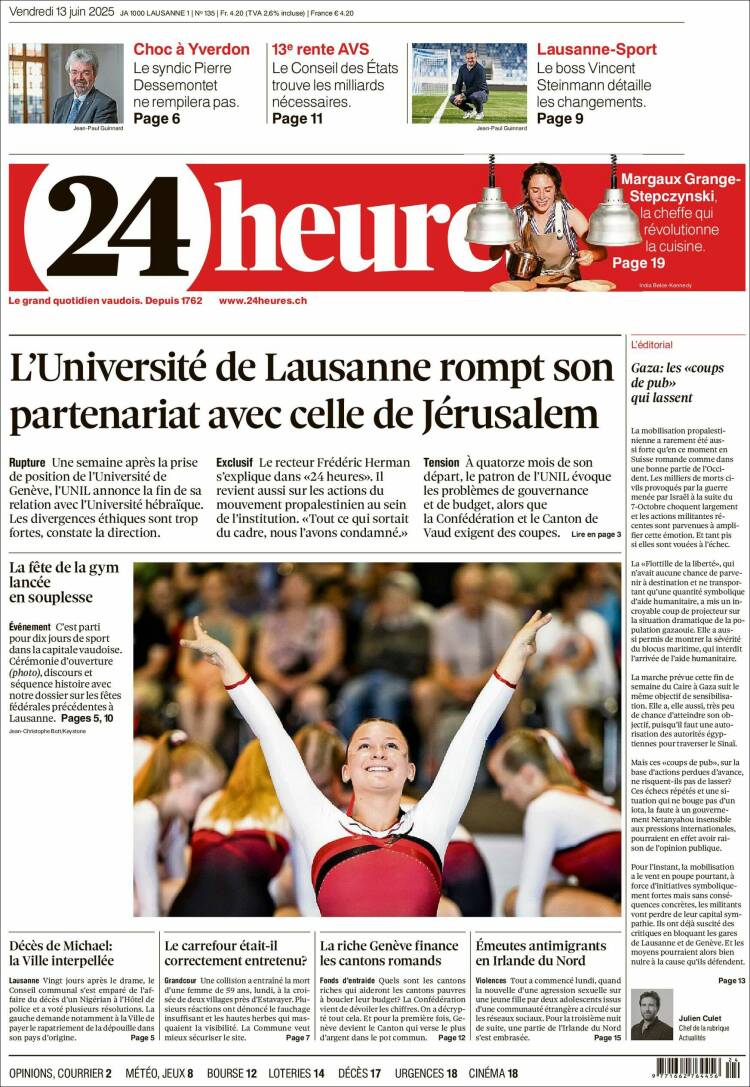 Portada de 24 Heures (Suiza)
