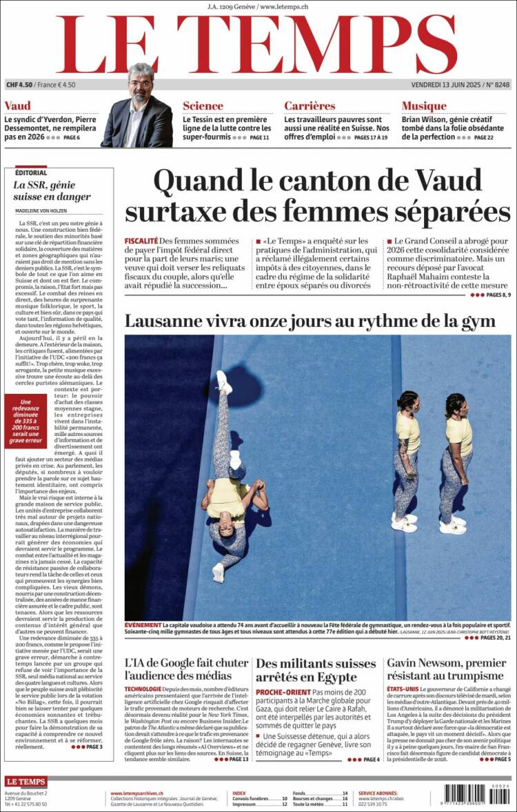 Portada de Le Matin (Suiza)