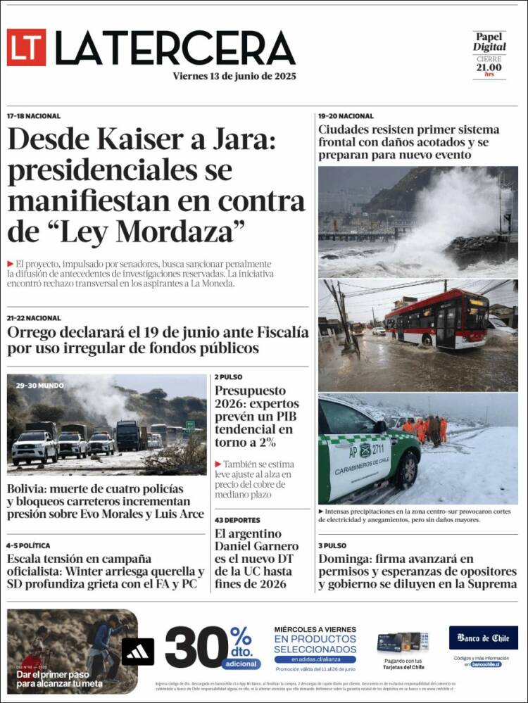 Portada de La Tercera (Chile)