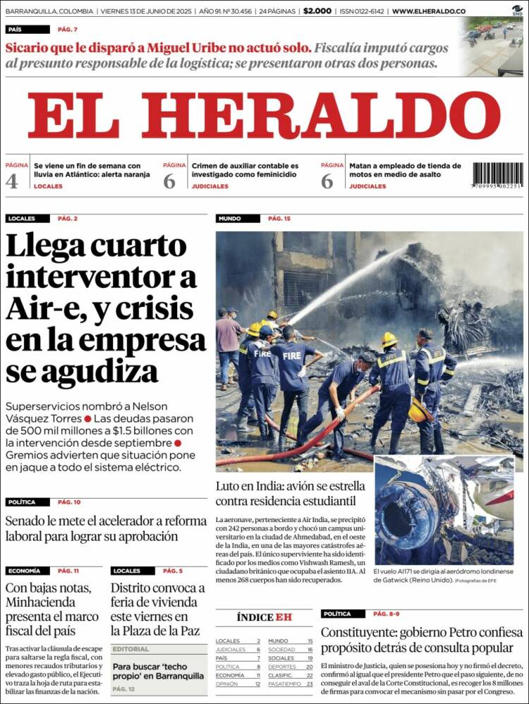 Portada de El Heraldo (Colombia)