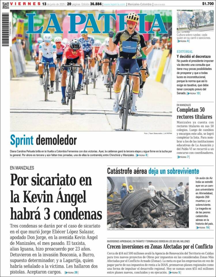 Portada de La Patria (Colombia)