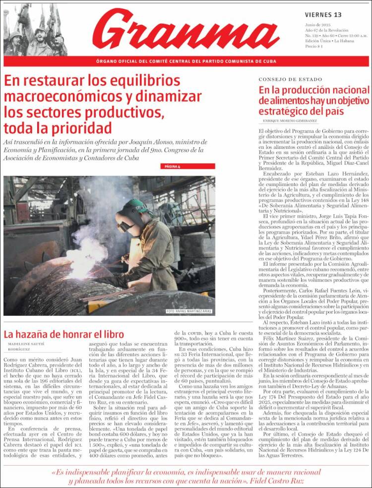 Portada de Granma (Cuba)