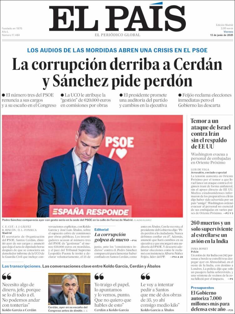 Portada de El País (España)