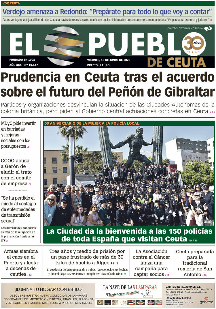 Portada de El Pueblo de Ceuta (España)