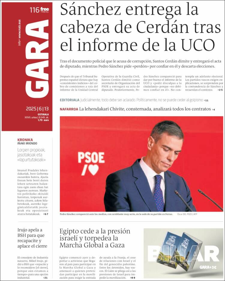 Portada de Gara (España)