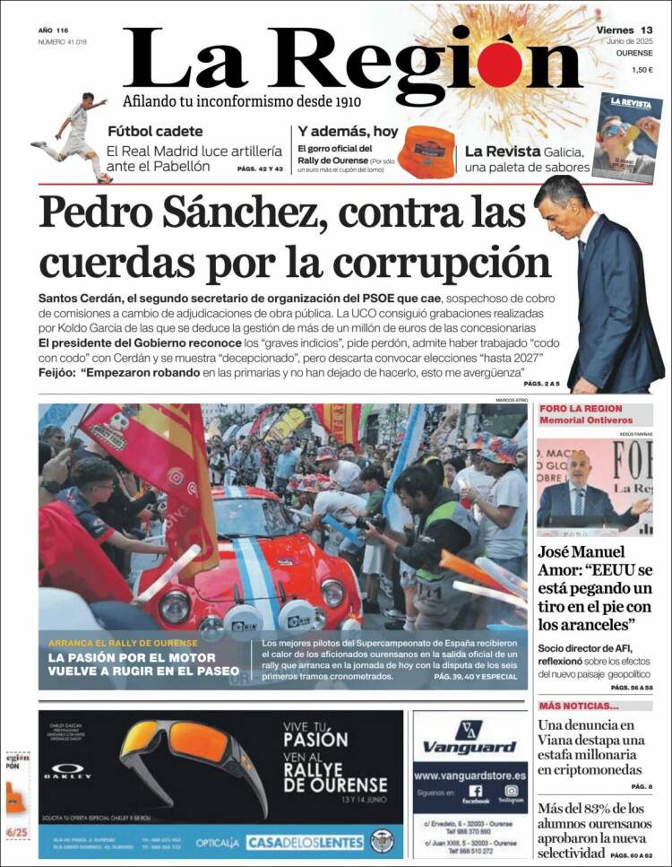 Portada de La Región de Ourense (España)