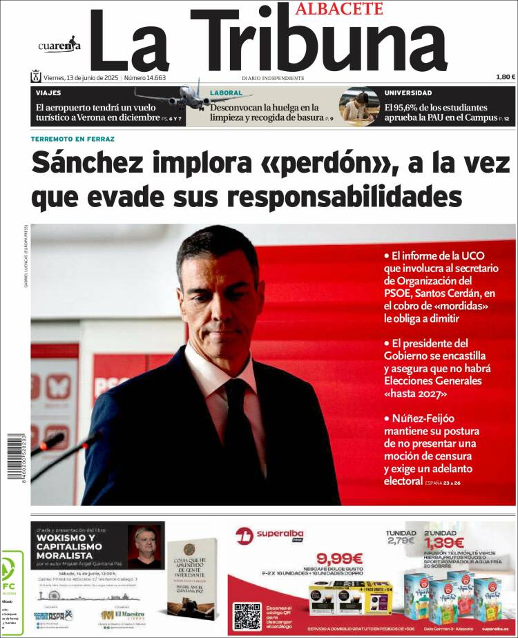 Portada de La Tribuna de Albacete (España)