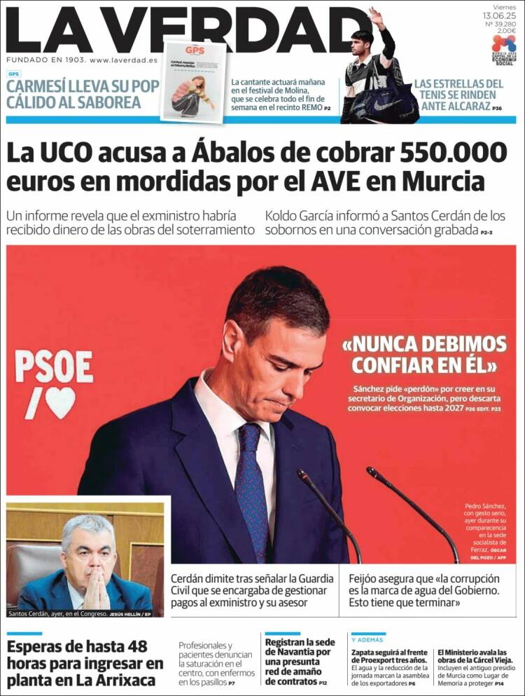 Portada de La Verdad de Murcia (España)