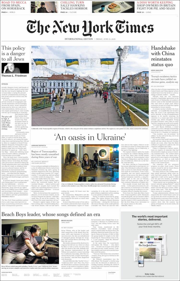 Portada de International New York Times (Europa)