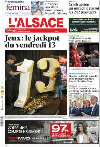 Portada de Journal L'Alsace (Francia)