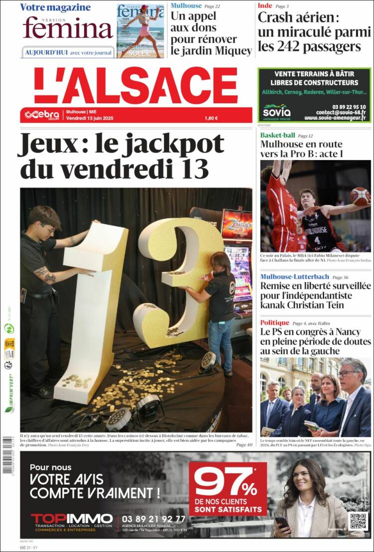 Portada de Journal L'Alsace (Francia)