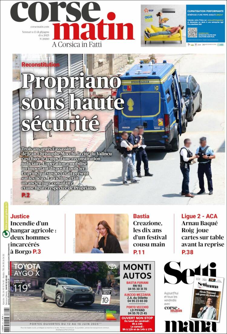 Portada de Corse-Matin (Francia)