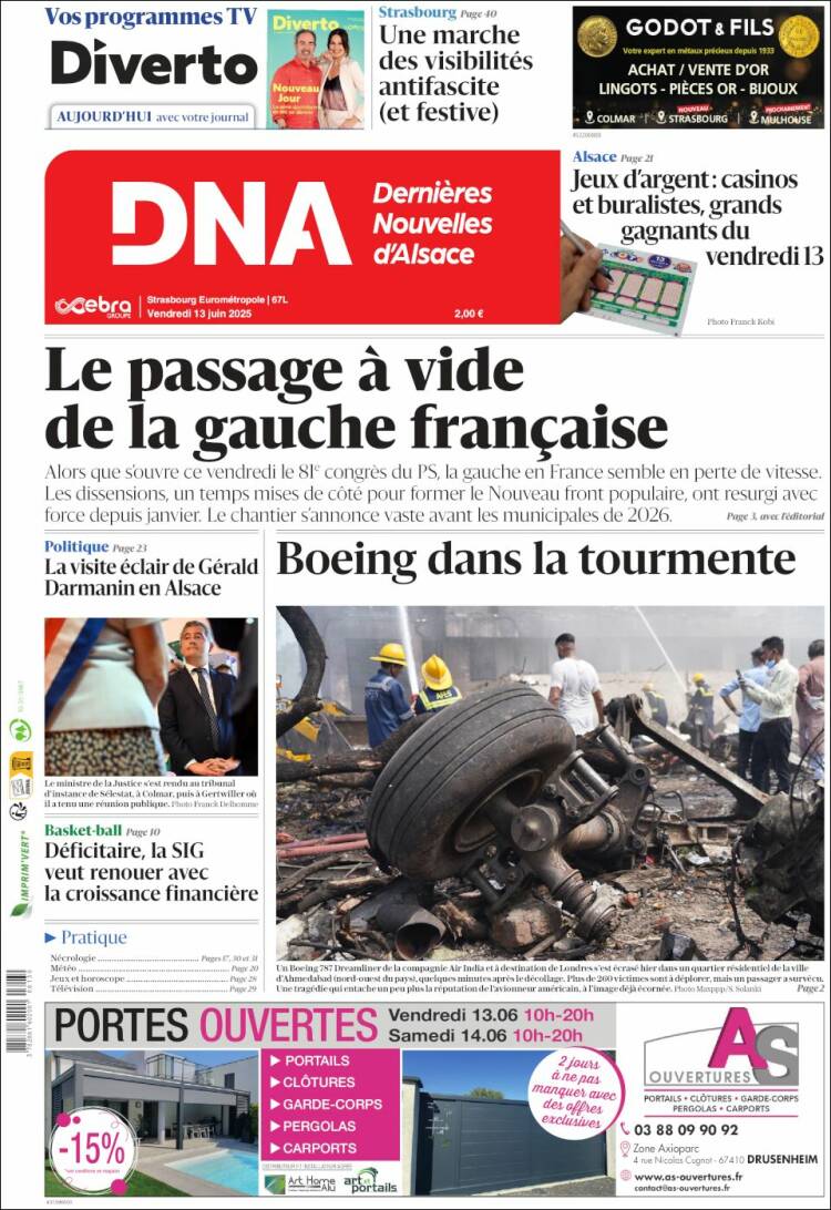 Portada de Les Dernières Nouvelles d'Alsace (Francia)