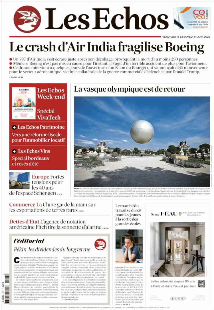 Portada de Les Echos (Francia)