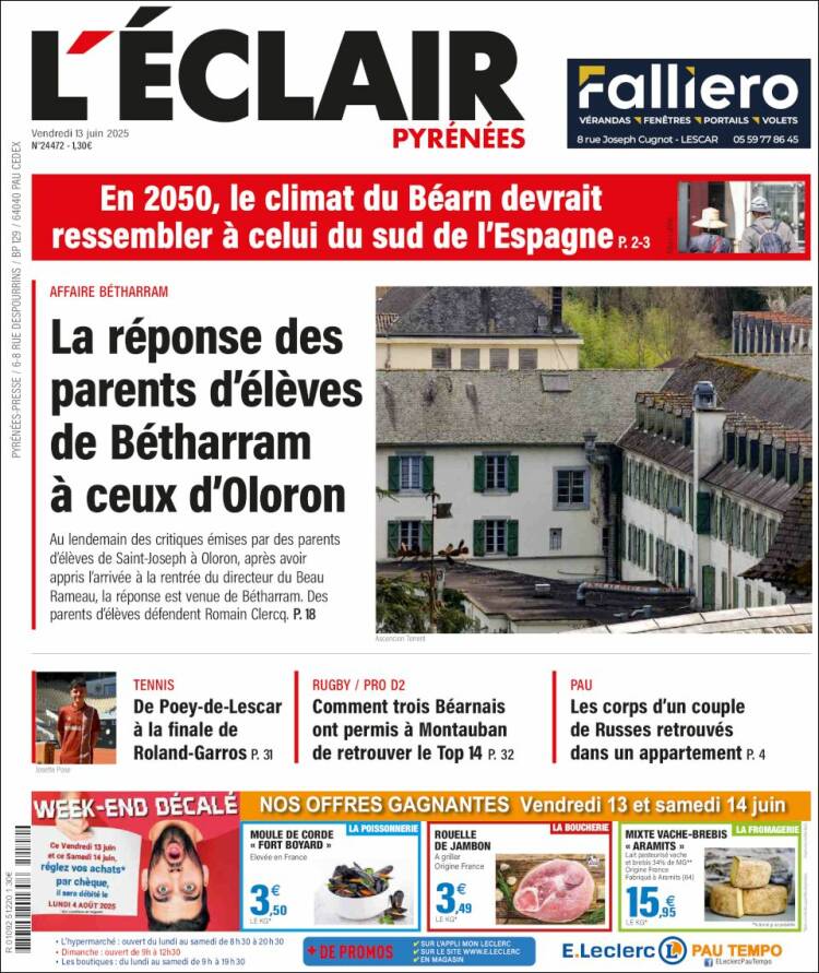 Portada de L'Eclair des Pyrénées (France)
