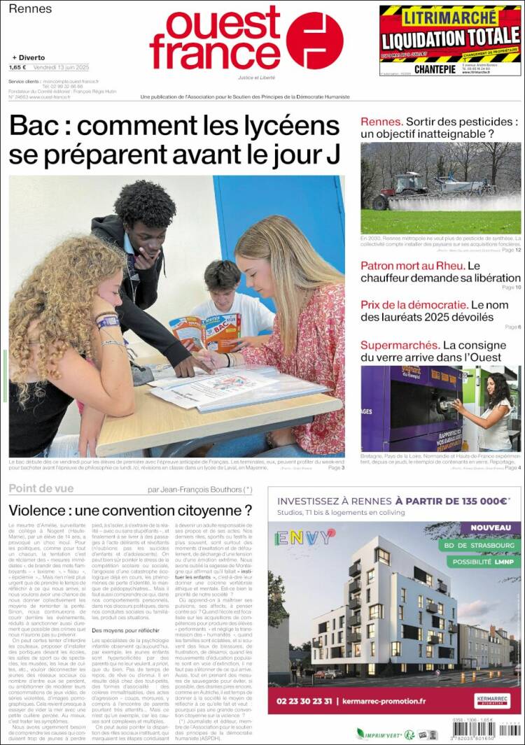 Portada de Ouest France (Francia)