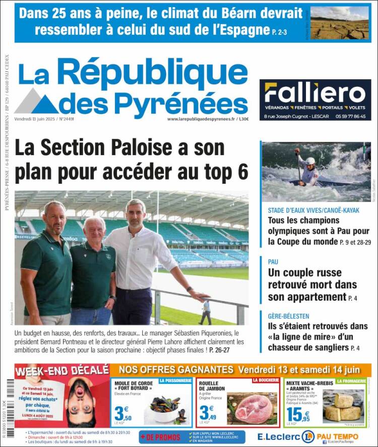 Portada de La République des Pyrénées (Francia)