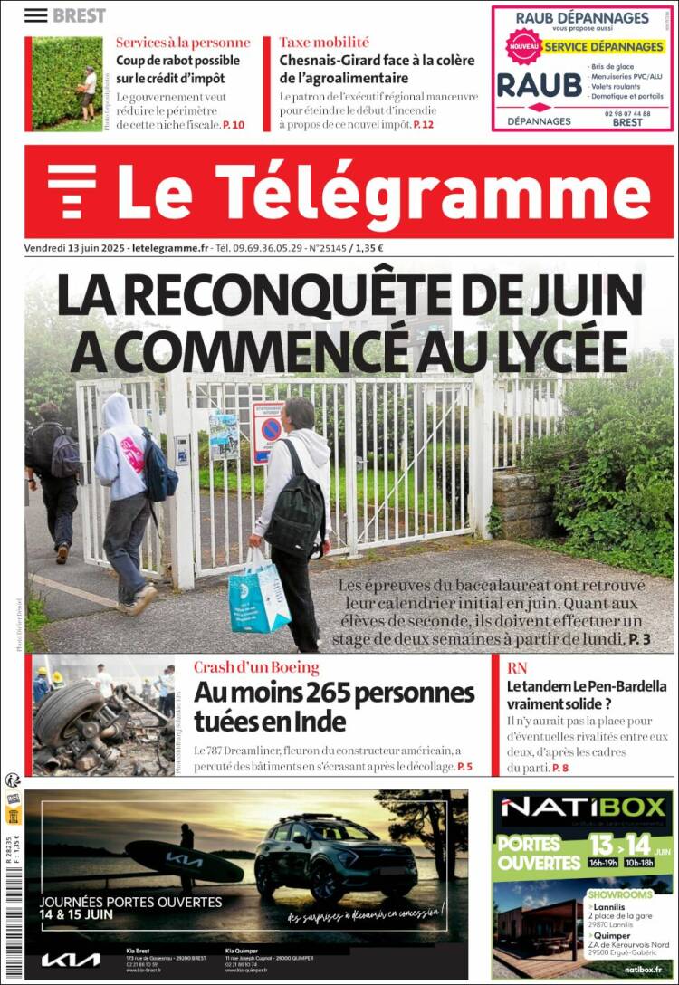 Portada de Télégramme (Francia)