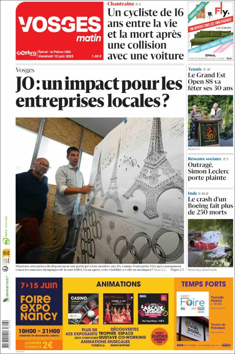 Portada de Vosges Matin (Francia)