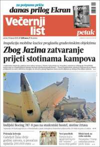 Portada de Večernji (Croacia)