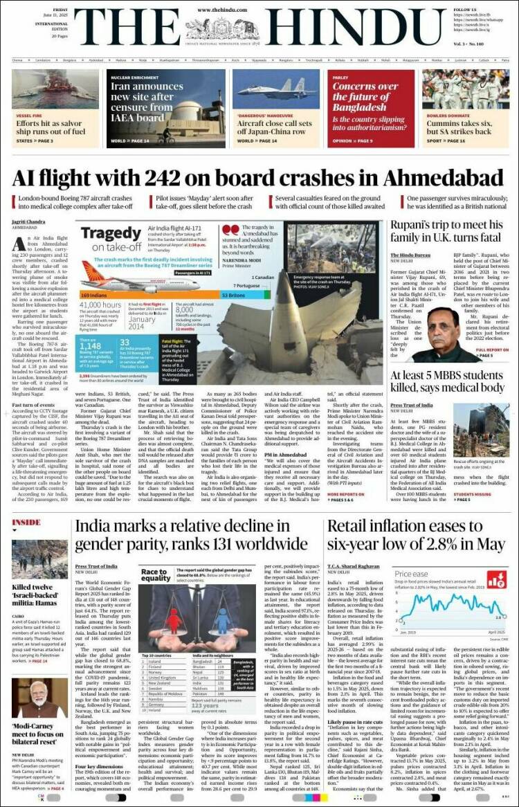 Portada de The Hindu (India)