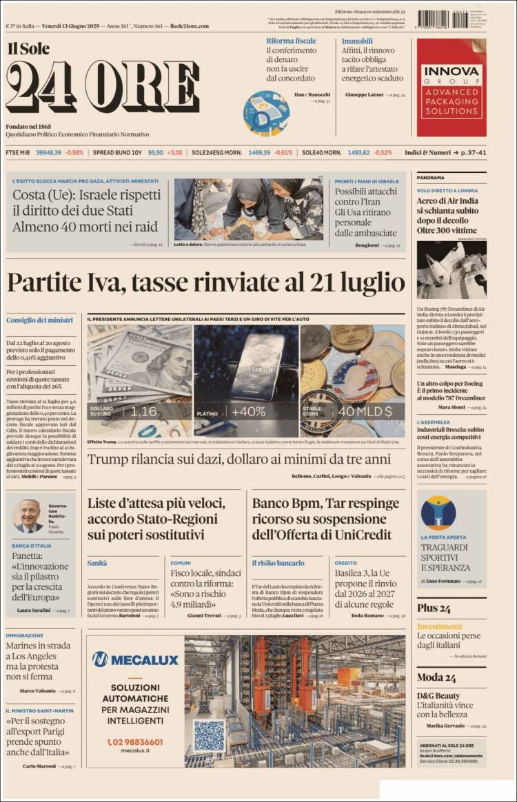 Portada de Il Sole 24 ORE (Italia)