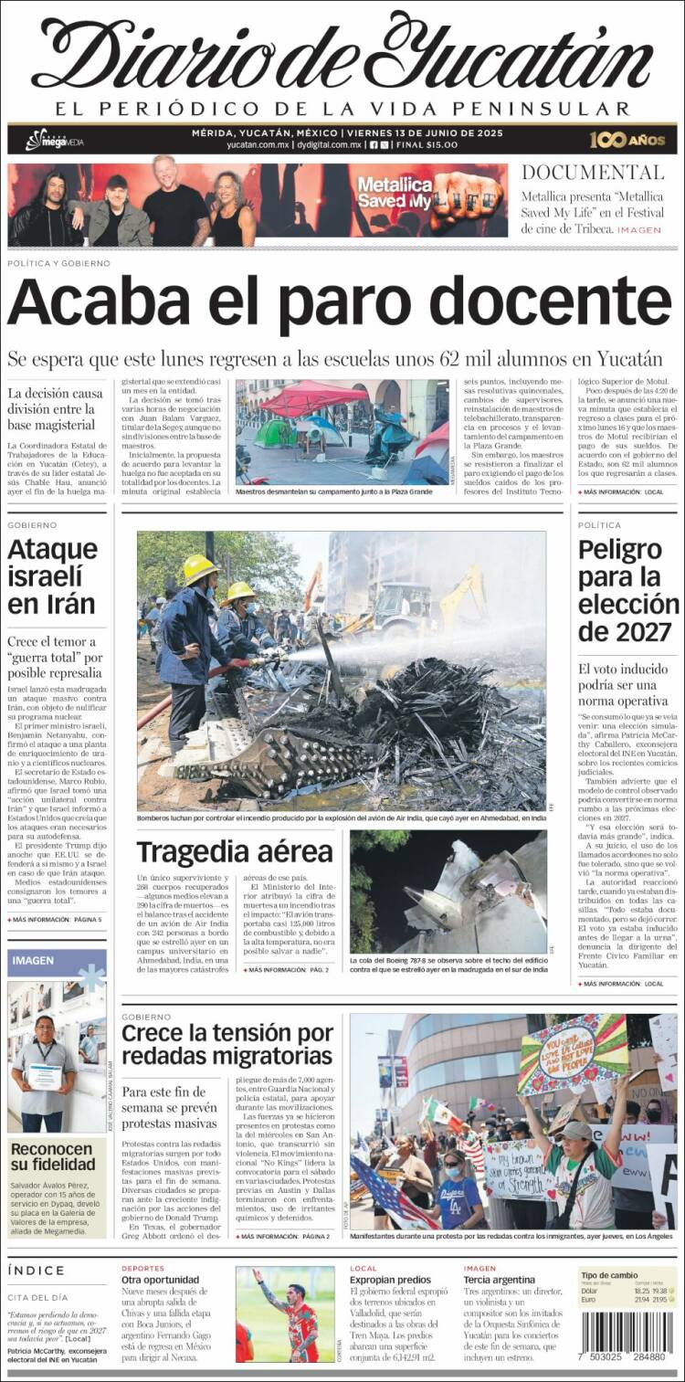 Portada de Diario de Yucatán (México)