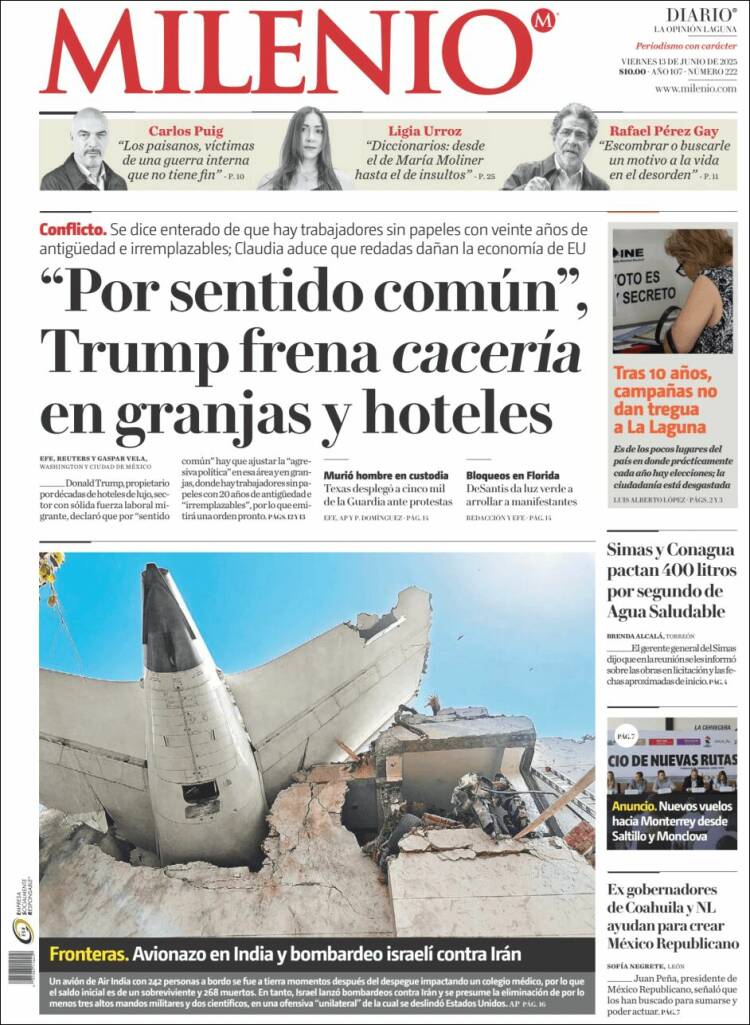 Portada de Milenio - Laguna (México)