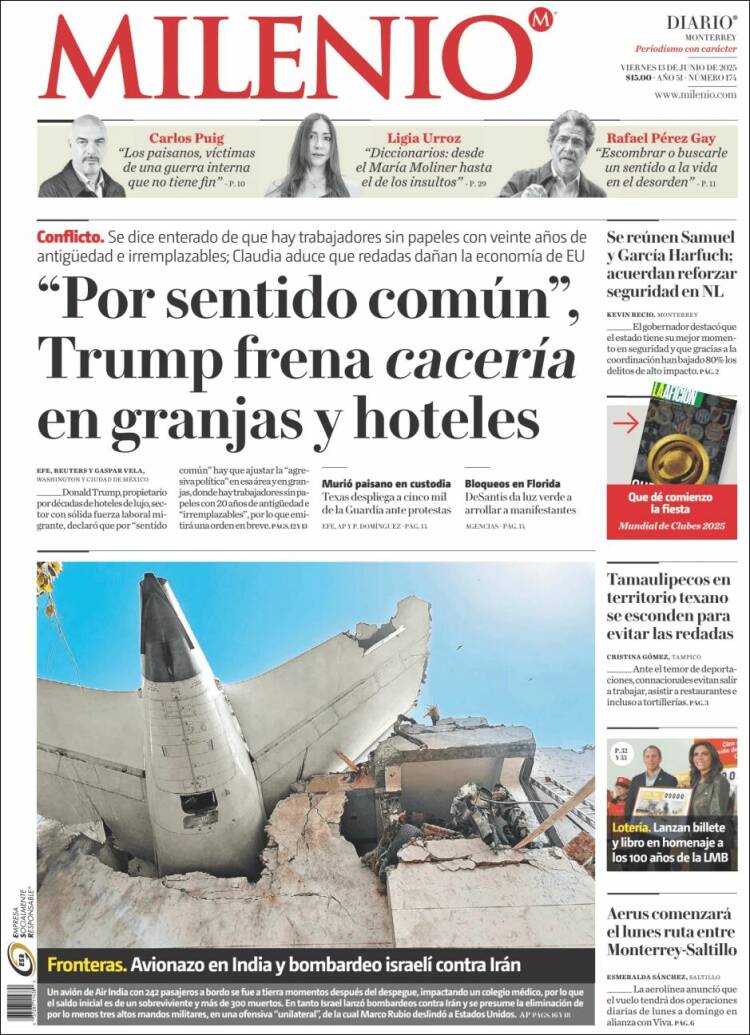 Portada de Milenio de Monterrey (México)