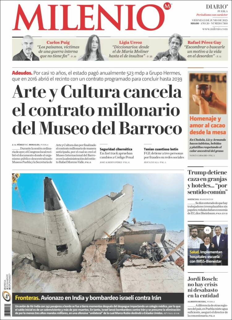 Portada de Milenio de Puebla (México)